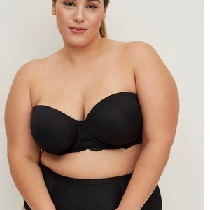 Torrid Curve Black Strapless Lightly Lined Smooth Straight Back Bra Size 46DD